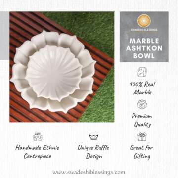 SWADESHI BLESSINGS HandCrafted Marble Lotus Bowl/Organic Modern Home Decor Bowl/Fruit Bowl/Vintage Ring Dish/Decorative Flower Bowl/HouseWarming Gifts/Wedding Gifts/Urli (10 Inches)