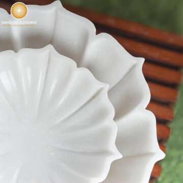 SWADESHI BLESSINGS HandCrafted Marble Lotus Bowl/Organic Modern Home Decor Bowl/Fruit Bowl/Vintage Ring Dish/Decorative Flower Bowl/HouseWarming Gifts/Wedding Gifts/Urli (10 Inches)