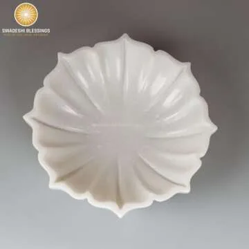 SWADESHI BLESSINGS HandCrafted Marble Lotus Bowl/Organic Modern Home Decor Bowl/Fruit Bowl/Vintage Ring Dish/Decorative Flower Bowl/HouseWarming Gifts/Wedding Gifts/Urli (10 Inches)