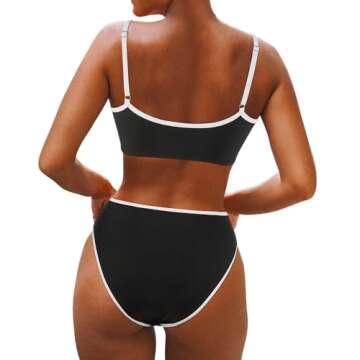 SUUKSESS Women High Waisted Two Piece Bikini Sets Cheeky High Cut Bandeau Swimsuits Push Up Bathing ...