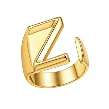 FindChic Initial Letter Z Statement Cuff Ring for Women - Adjustable 18K Gold Jewelry Gift