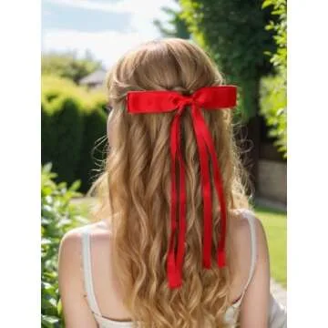 4pcs Ribbon Bowknot Hair Clips for Women with Long Tails, Solid Barrettes Claw Accessories in Black Red