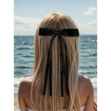 4pcs Ribbon Bowknot Hair Clips for Women with Long Tails, Solid Barrettes Claw Accessories in Black Red