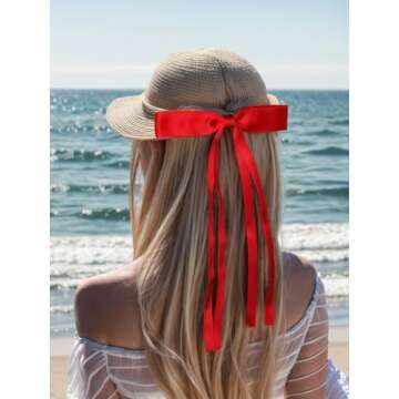 4pcs Ribbon Bowknot Hair Clips for Women with Long Tails, Solid Barrettes Claw Accessories in Black Red