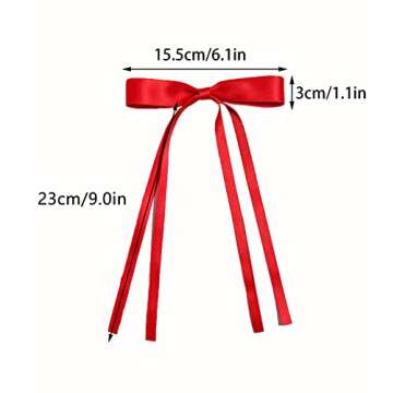 4pcs Ribbon Bowknot Hair Clips for Women with Long Tails, Solid Barrettes Claw Accessories in Black Red