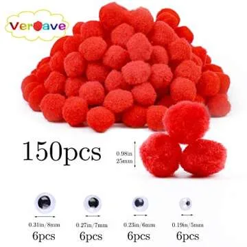 Veroave 150 Pieces Pom Poms 1 Inch Red,Small Pom Poms for Crafts, Puff Balls,Arts and Crafts Pom Pom...