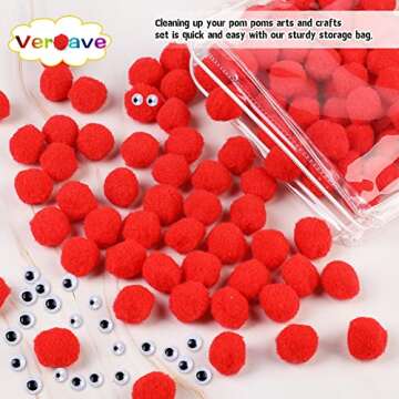 Veroave 150 Pieces Pom Poms 1 Inch Red,Small Pom Poms for Crafts, Puff Balls,Arts and Crafts Pom Poms Balls for DIY Art Creative Crafts Decorations