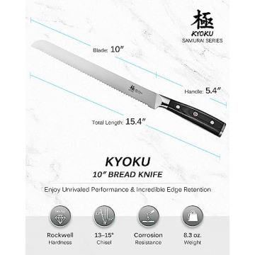 KYOKU 10" Samurai Series Bread Knife with Pakkawood Handle