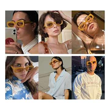 VANLINKER Rectangle Sunglasses for Women Retro Trendy Fashion Eyewear Narrow Thin Square Frame UV400 Protection VL9624 Green/Yellow