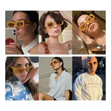 VANLINKER Rectangle Sunglasses for Women Retro Trendy Fashion Eyewear Narrow Thin Square Frame UV400 Protection VL9624 Green/Yellow