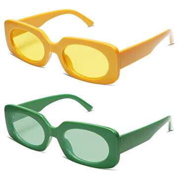 VANLINKER Rectangle Sunglasses for Women Retro Trendy Fashion Eyewear Narrow Thin Square Frame UV400 Protection VL9624 Green/Yellow