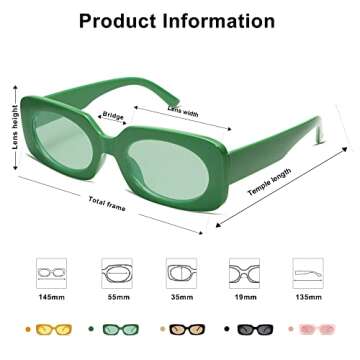 VANLINKER Rectangle Sunglasses for Women Retro Trendy Fashion Eyewear Narrow Thin Square Frame UV400 Protection VL9624 Green/Yellow