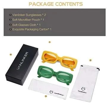 VANLINKER Rectangle Sunglasses for Women Retro Trendy Fashion Eyewear Narrow Thin Square Frame UV400 Protection VL9624 Green/Yellow