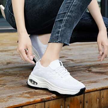 LEASKARX Walking Shoes for Women, Fashion Sneakers for Women,Hypersoft Slip on Air Cushion Non Slip Breathable Mesh Thick Sole,Casual Work Nurse Tennis Running White