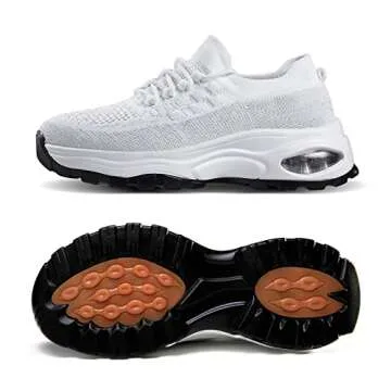 LEASKARX Walking Shoes for Women, Fashion Sneakers for Women,Hypersoft Slip on Air Cushion Non Slip Breathable Mesh Thick Sole,Casual Work Nurse Tennis Running White