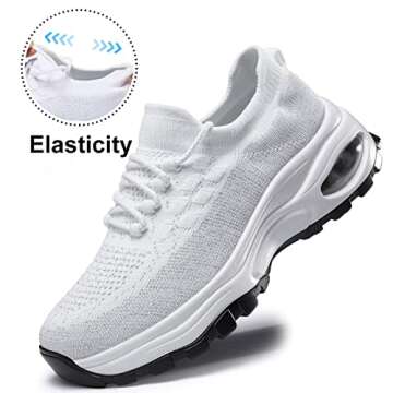 LEASKARX Walking Shoes for Women, Fashion Sneakers for Women,Hypersoft Slip on Air Cushion Non Slip Breathable Mesh Thick Sole,Casual Work Nurse Tennis Running White