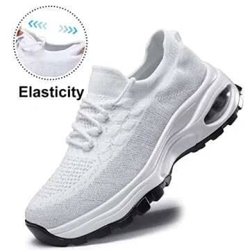 LEASKARX Walking Shoes for Women, Fashion Sneakers for Women,Hypersoft Slip on Air Cushion Non Slip Breathable Mesh Thick Sole,Casual Work Nurse Tennis Running White