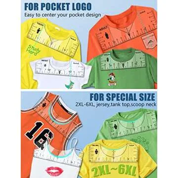 Tshirt Ruler Guide Vinyl Alignment Tool - Sublimation Accessories, T Shirt rulers to Center Designs, Transparent V-Neck/Round PVC Ruler for Adult Youth Toddler Infant 2XL-6XL