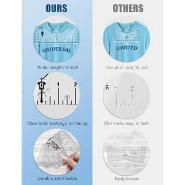 Tshirt Ruler Guide Vinyl Alignment Tool - Sublimation Accessories, T Shirt rulers to Center Designs, Transparent V-Neck/Round PVC Ruler for Adult Youth Toddler Infant 2XL-6XL