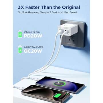 USB C Charger Block, 40W 4-Port Fast Charger 20W Type C Charging Block 3.1A USB Wall Charger Dual Port PD+QC Charging Cube for iPhone 16 15 14 13 12 11 Pro Max XS, iPad, Samsung Phone, Tablet