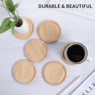 LanZhiYa Bamboo 4 inch coaster [4 pcs] Coasters with Holder - Drinking Coasters - Cup Mat for Drinks - Live for Hot or Cold Drink - Non-slip and non-stick,Suitable for Kinds Cups and Living Room Decor