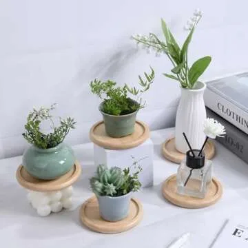 LanZhiYa Bamboo 4 inch coaster [4 pcs] Coasters with Holder - Drinking Coasters - Cup Mat for Drinks - Live for Hot or Cold Drink - Non-slip and non-stick,Suitable for Kinds Cups and Living Room Decor