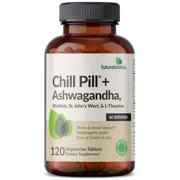 Futurebiotics Chill Pill + Ashwagandha, Rhodiola, St. John’s Wort, & L-Theanine - Non-GMO, 120 Vegetarian Tablets