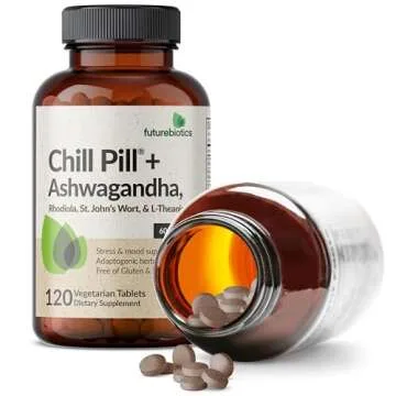 Futurebiotics Chill Pill + Ashwagandha, Rhodiola, St. John’s Wort, & L-Theanine - Non-GMO, 120 Vegetarian Tablets