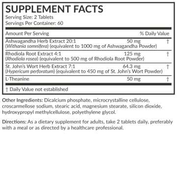 Futurebiotics Chill Pill + Ashwagandha, Rhodiola, St. John’s Wort, & L-Theanine - Non-GMO, 120 Vegetarian Tablets