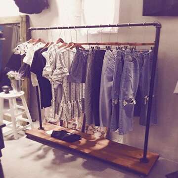 FOF FRIEND OF FAMILY Industrial Pipe Clothing Rack Garment Rack Pipeline Vintage Rolling Rack with W...