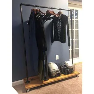 FOF FRIEND OF FAMILY Industrial Pipe Clothing Rack Garment Rack Pipeline Vintage Rolling Rack with Wheels Ballet Clothing Rack