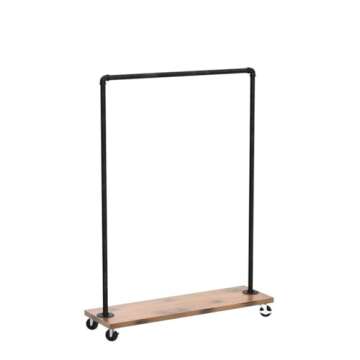 FOF FRIEND OF FAMILY Industrial Pipe Clothing Rack Garment Rack Pipeline Vintage Rolling Rack with Wheels Ballet Clothing Rack