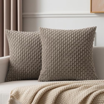 Kevin Textile Pack of 2 Corduroy Decorative Throw Pillow Covers 18x18 Inch Soft Boho Striped Pillow ...