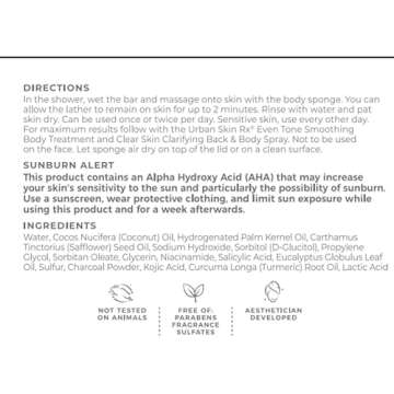 Urban Skin Rx Clear and Even Tone Body Cleansing Bar | Smoothing + Clarifying Cleanser + Improves Appearance of Uneven Skin Tone + Blemishes, Use on Back, Shoulders, & Chest | 5 Oz