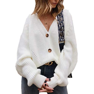 Asskdan Women's V Neckline Button Down Knit Cardigan