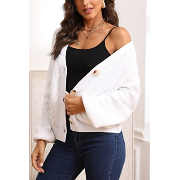 Asskdan Women's V Neckline Button Down Knit Cardigan