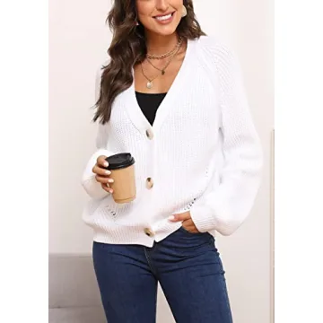 Asskdan Women's V Neckline Button Down Knit Cardigan