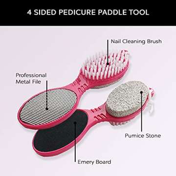 4 in 1 The Pedi Care Stick 4 Sided Pedicure Paddle Metal File and Emery Board Tool with Pumice Stone for Feet by DreamCut