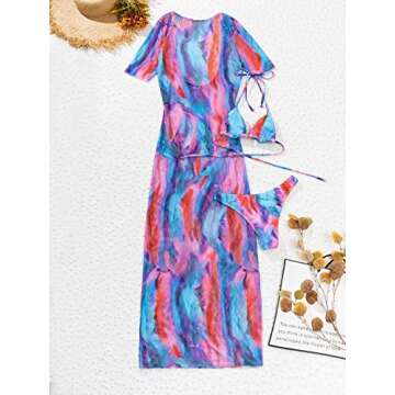 SOLY HUX Women's Halter Triangle Bikini Bathing Suits with Cover Up 3 Piece Swimsuits Multicoloured S