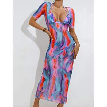 SOLY HUX Women's Halter Triangle Bikini Bathing Suits with Cover Up 3 Piece Swimsuits Multicoloured S