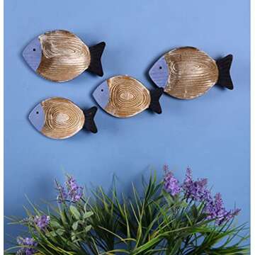 OECECR 2Pcs Wood Fish Nautical Beach Wall Decor, Wooden Hanging Coastal Wall Art Decor for Home, Lak...
