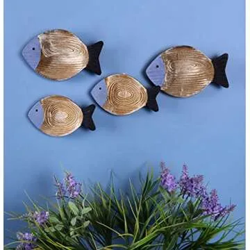 OECECR 2Pcs Wood Fish Nautical Beach Wall Decor, Wooden Hanging Coastal Wall Art Decor for Home, Lak...