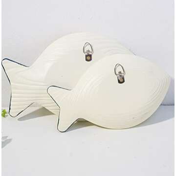 OECECR 2Pcs Wood Fish Nautical Beach Wall Decor, Wooden Hanging Coastal Wall Art Decor for Home, Lake House, Ocean Bathroom Decor - Blue