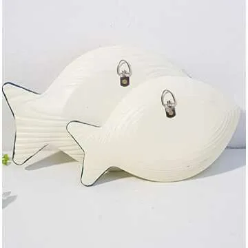 OECECR 2Pcs Wood Fish Nautical Beach Wall Decor, Wooden Hanging Coastal Wall Art Decor for Home, Lake House, Ocean Bathroom Decor - Blue