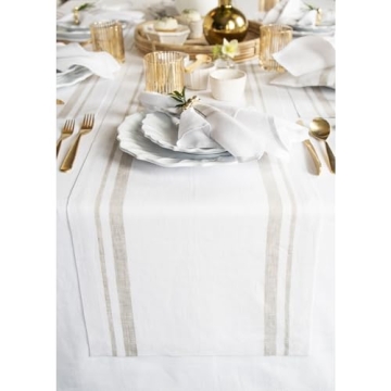 Solino Home 100% Pure Linen Table Runner 14x108 – French Stripe Design