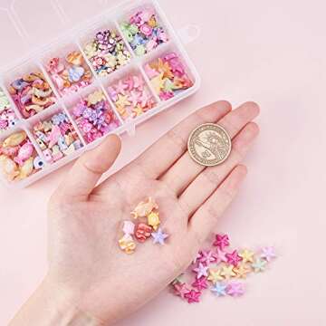 PH PandaHall 380pcs Acrylic Animal Beads Colorful Loose Beads Starfish Butterfly Fish Beads Dolphin Tortoise Elephant Rabbit Bear Frog Butterfly Beads for Bracelets Necklace Jewelry Making 10 Shapes