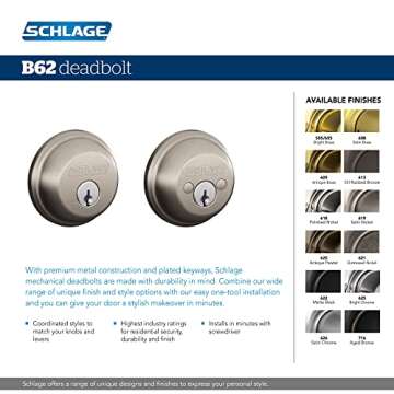 SCHLAGE B62N716 Deadbolt, Keyed 2 Sides, Aged Bronze