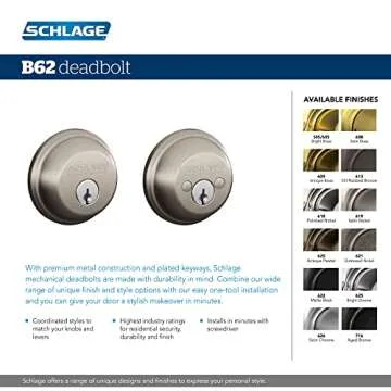 SCHLAGE B62N716 Deadbolt, Keyed 2 Sides, Aged Bronze