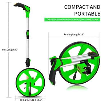 Zozen Distance Measuring Wheel in Feet, Walking Measure Wheel, Rolling Measurement Up To 10,000Ft, Double Collapsible | | One Key to Reset | Kickstand to Keep Stand, and Carrying Backpack.
