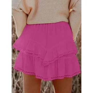 Aoudery Flowy Shorts for Women Casual Boho Ruffle Tiered Skorts High Waist Mini Skirts Golf Tennis B...